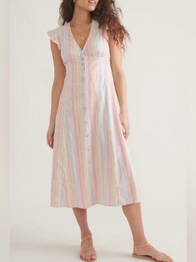 MARINE LAYER Camila Stripe Button Front Midi Dress DRESS size XS
